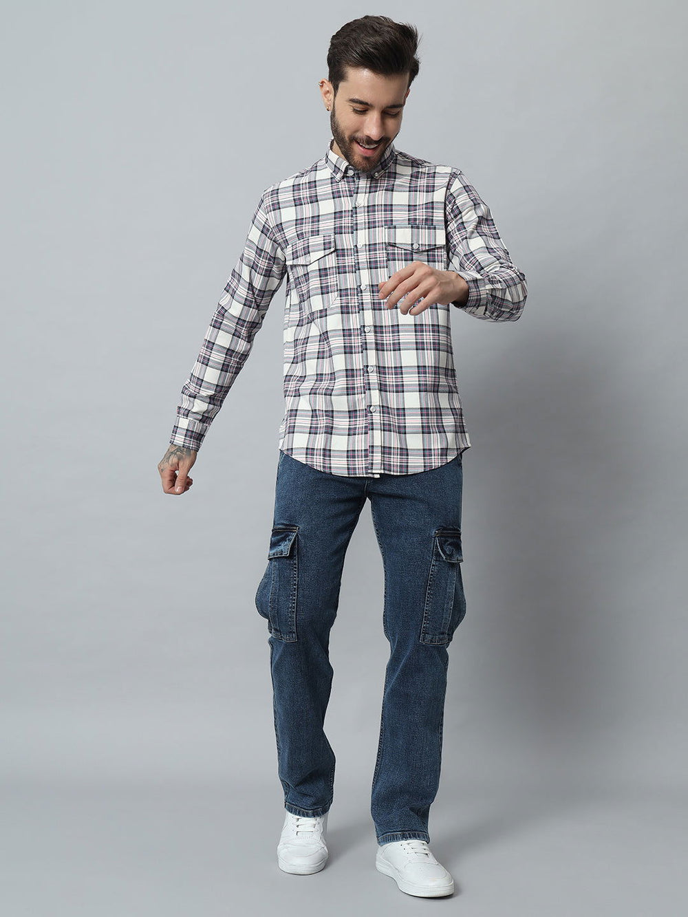 BLUE-WHITE CHECK TWILL SHIRT - St.Jones