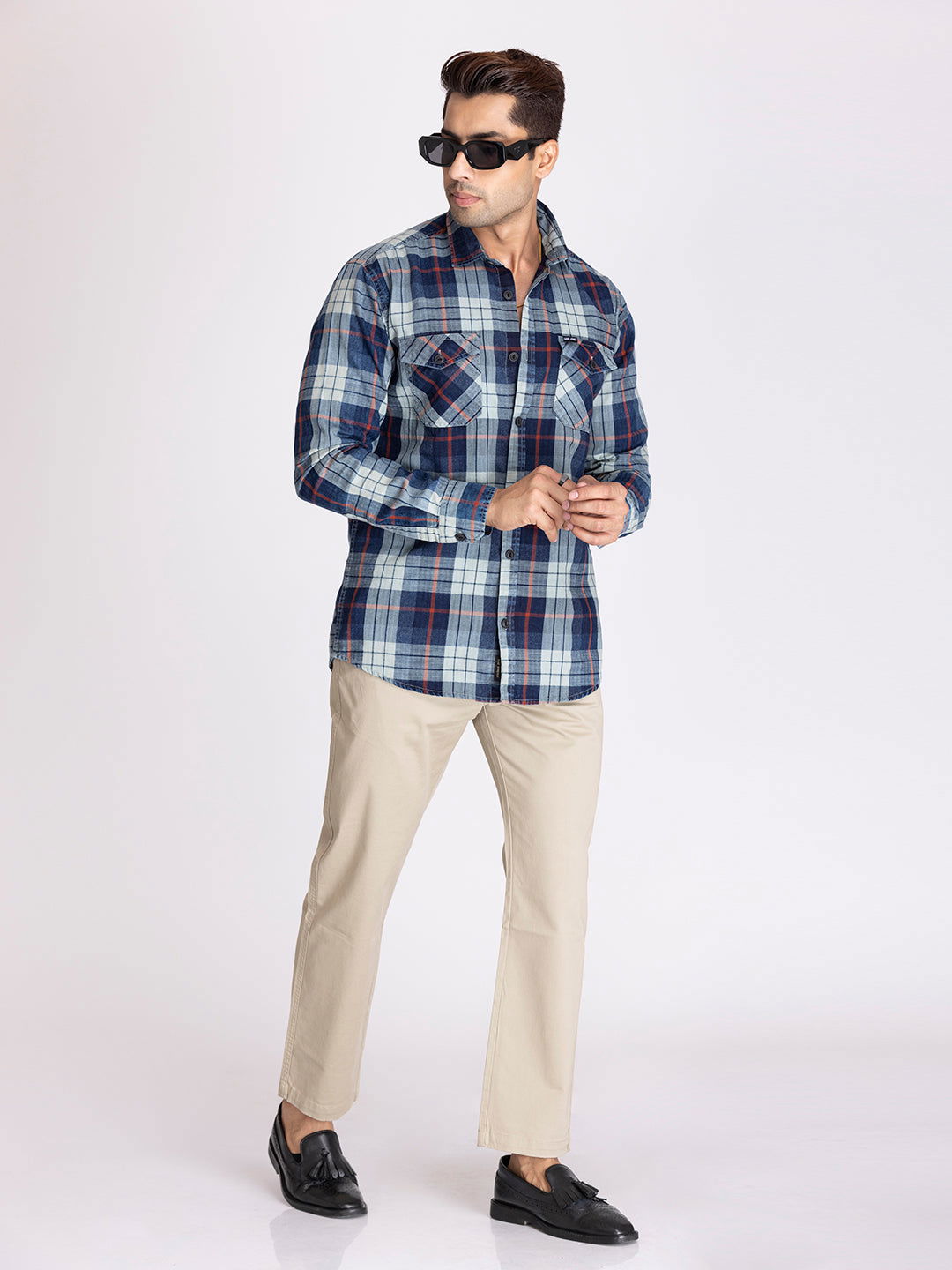 Blast wash shirt slub indigo. - St.Jones