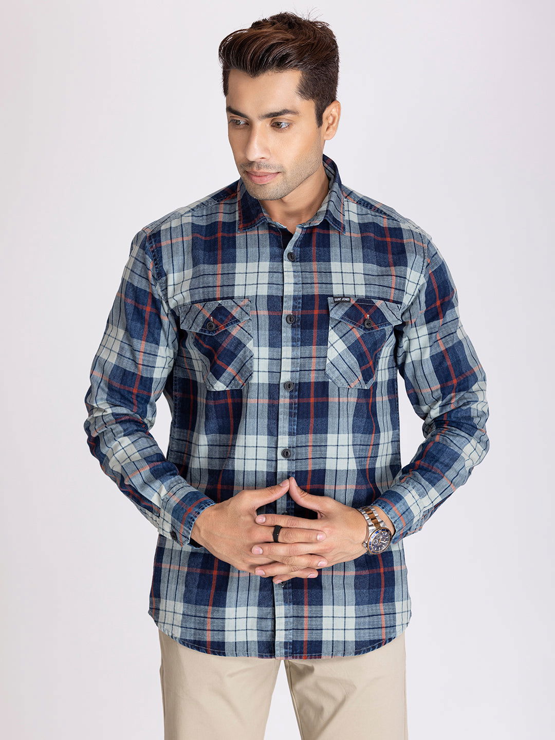 Blast wash shirt slub indigo. - St.Jones