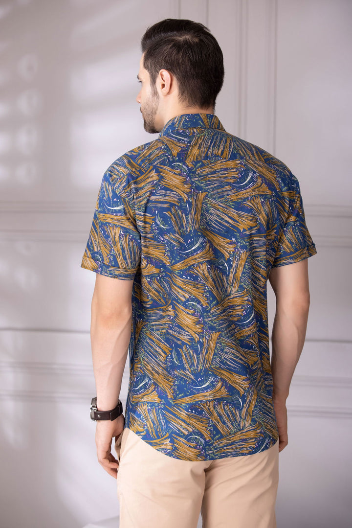 Blue-Brown-printed half sleeve shirt - St.Jones