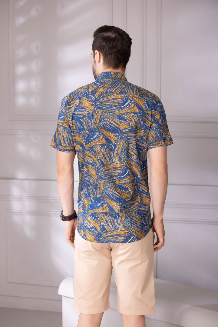 Blue-Brown-printed half sleeve shirt - St.Jones