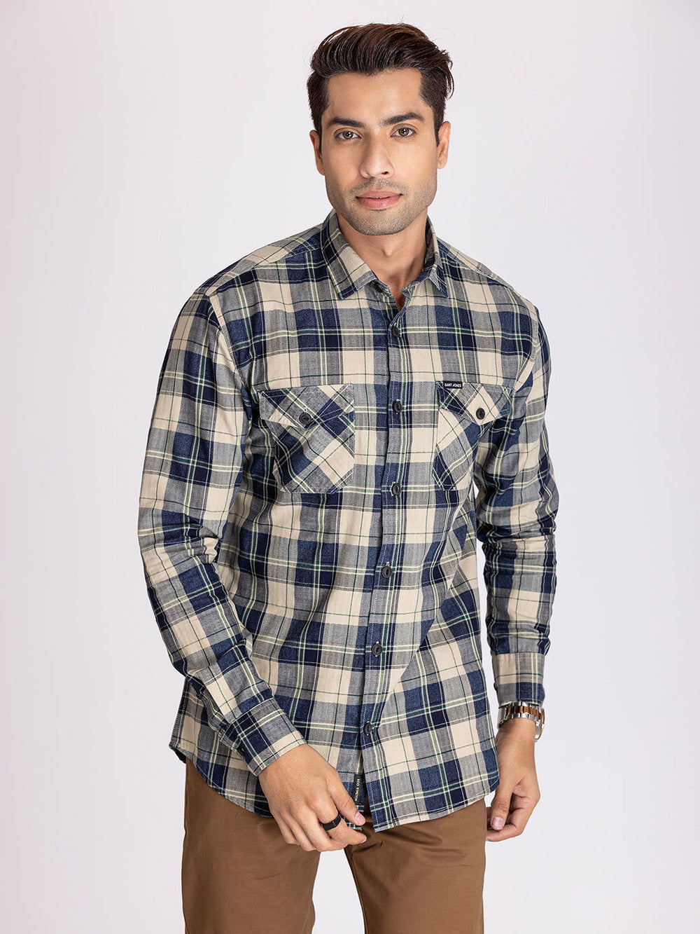 Blue cream plaid shirt. - St.Jones