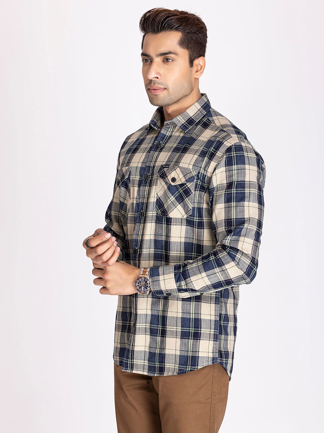 Blue cream plaid shirt. - St.Jones