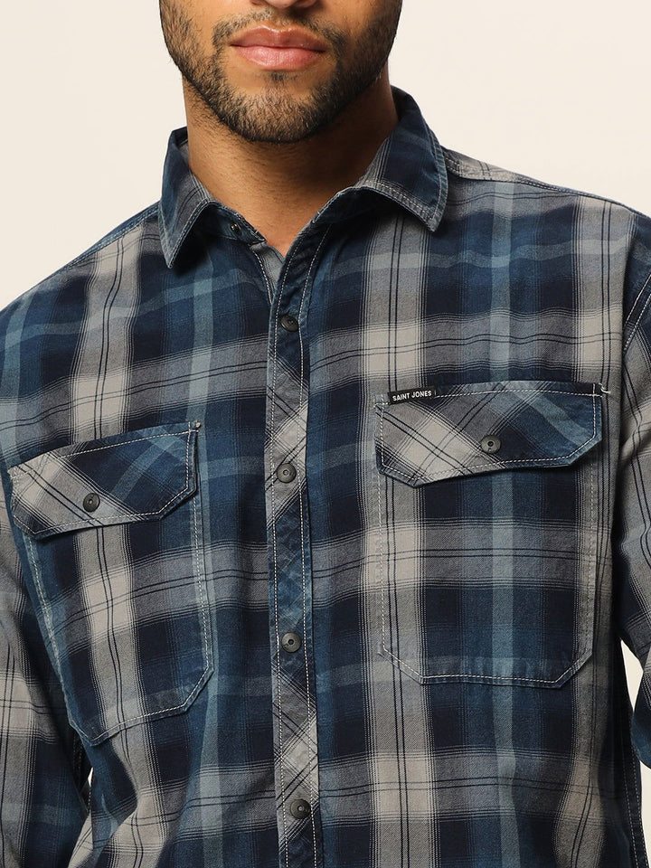 Blue grey Indigo Checked Shirt - St.Jones