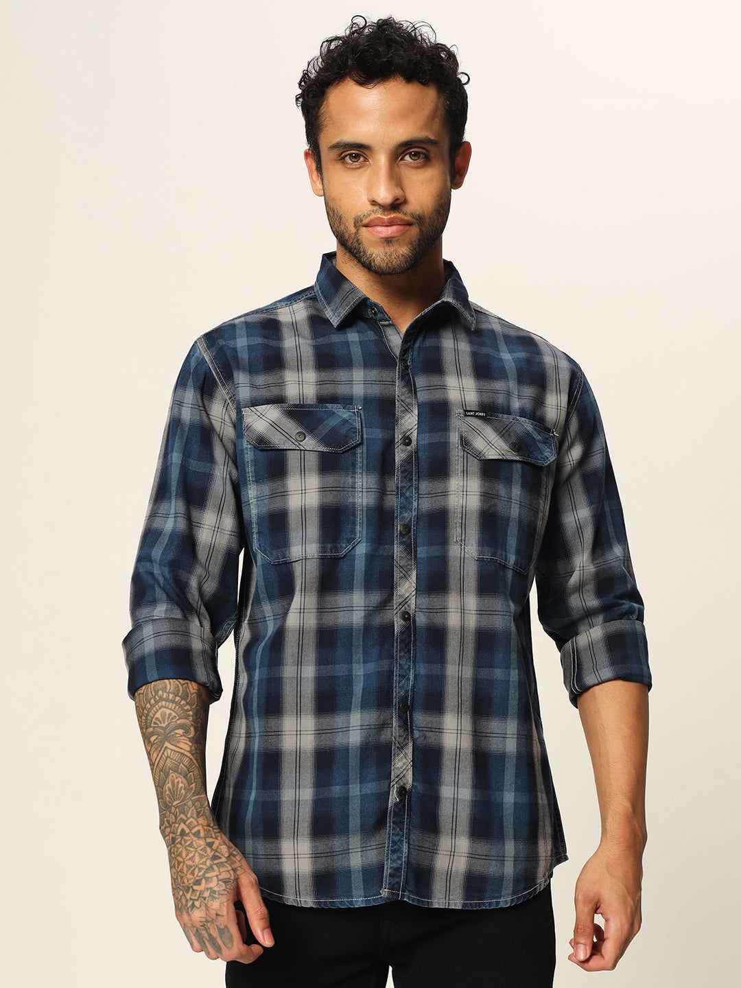 Blue grey Indigo Checked Shirt - St.Jones