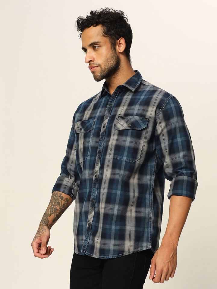 Blue grey Indigo Checked Shirt - St.Jones