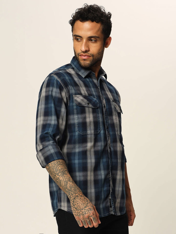 Blue grey Indigo Checked Shirt - St.Jones