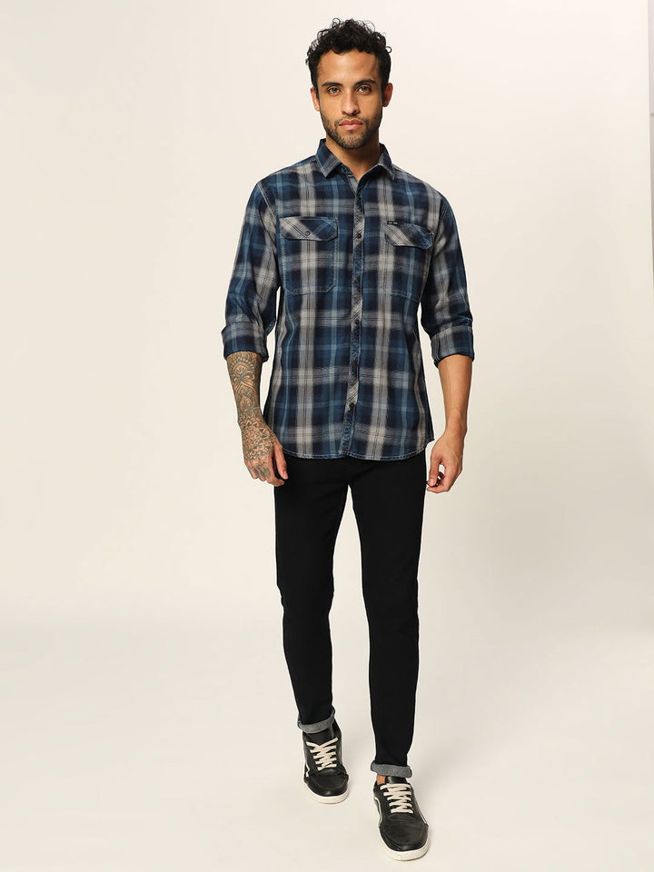 Blue grey Indigo Checked Shirt - St.Jones