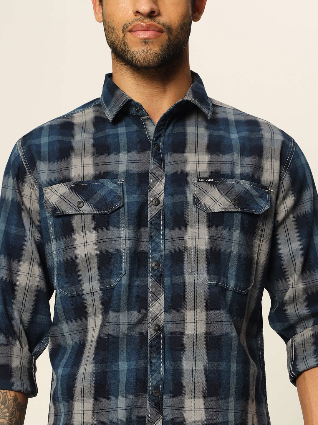 Blue grey Indigo Checked Shirt - St.Jones