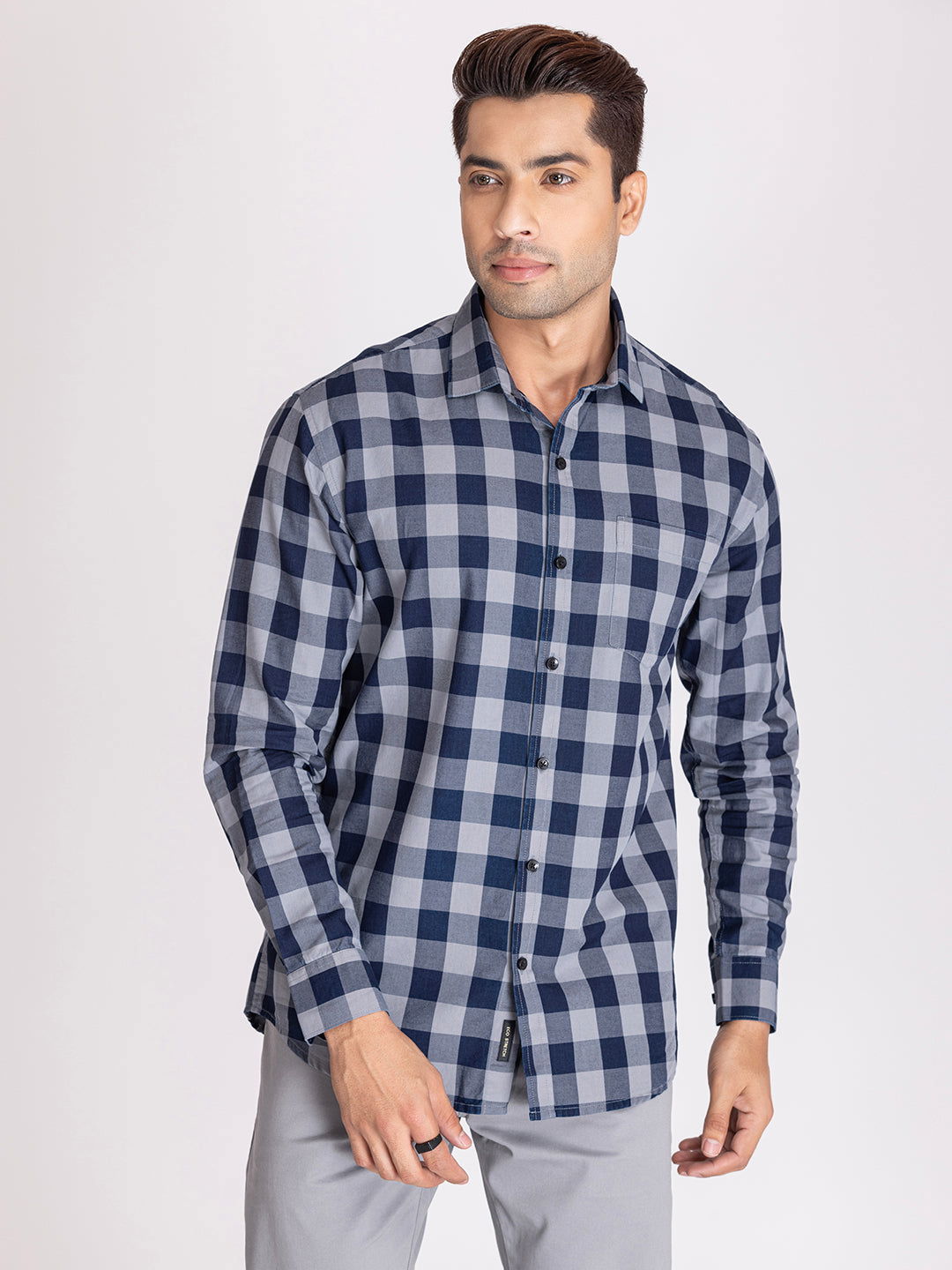 Blue grey indigo check shirts - St.Jones