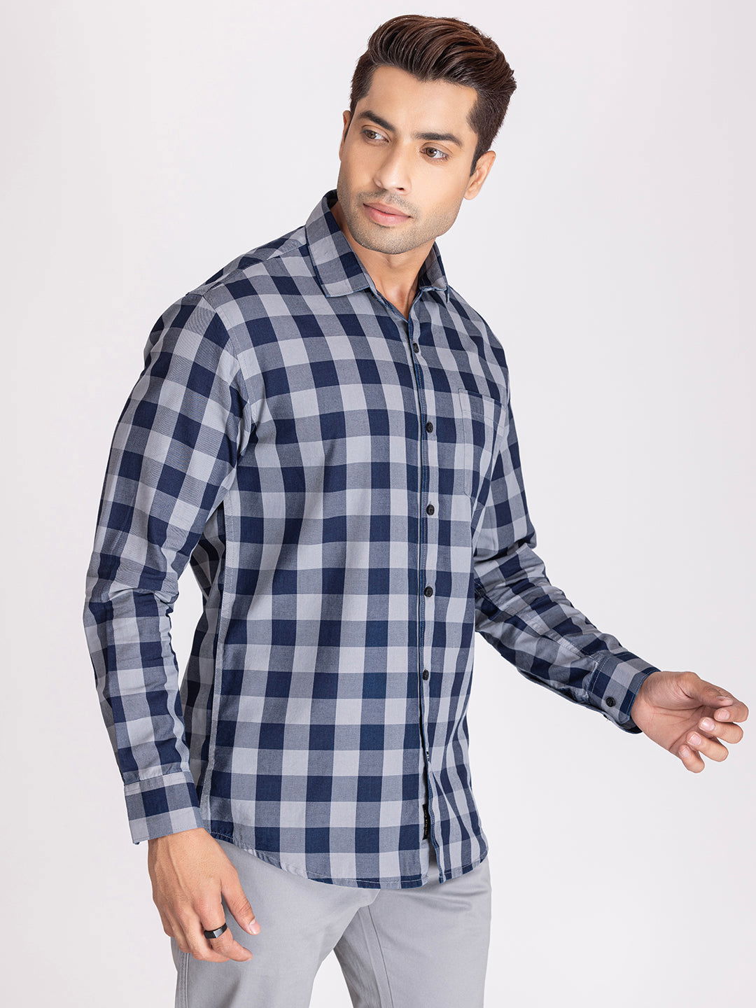 Blue grey indigo check shirts - St.Jones