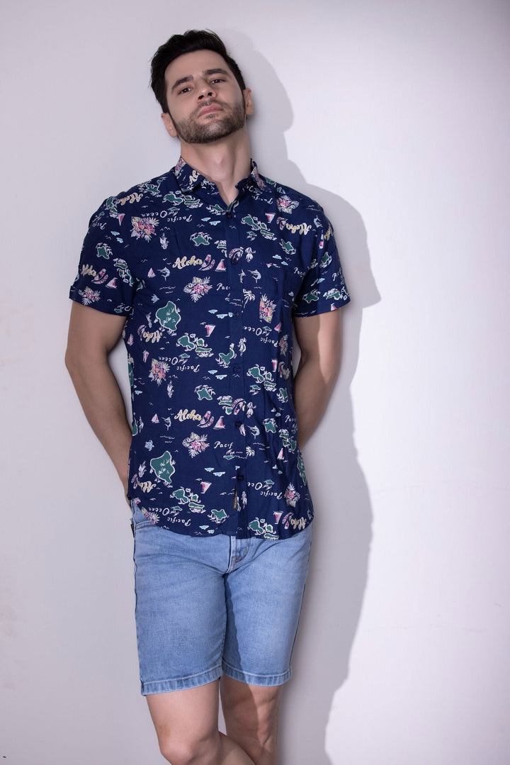 Blue printed half sleeve shirt - St.Jones