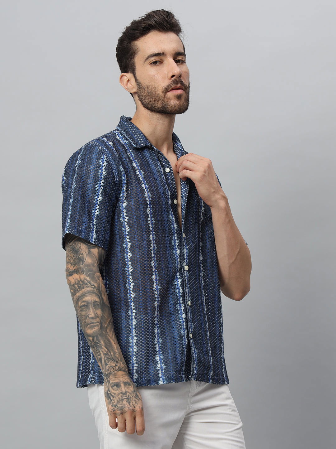 Blue stripe printed half shirt - St.Jones