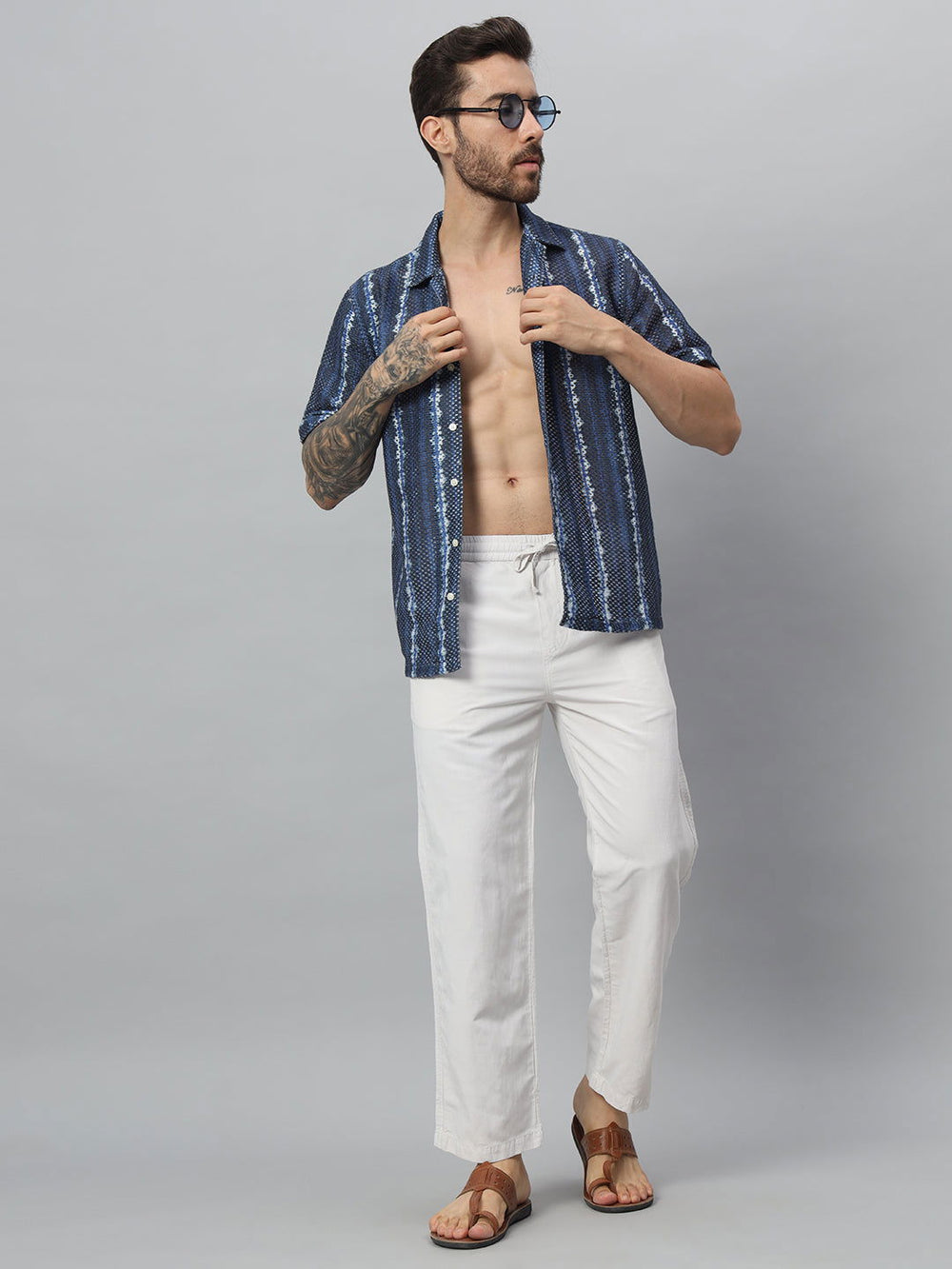 Blue stripe printed half shirt - St.Jones