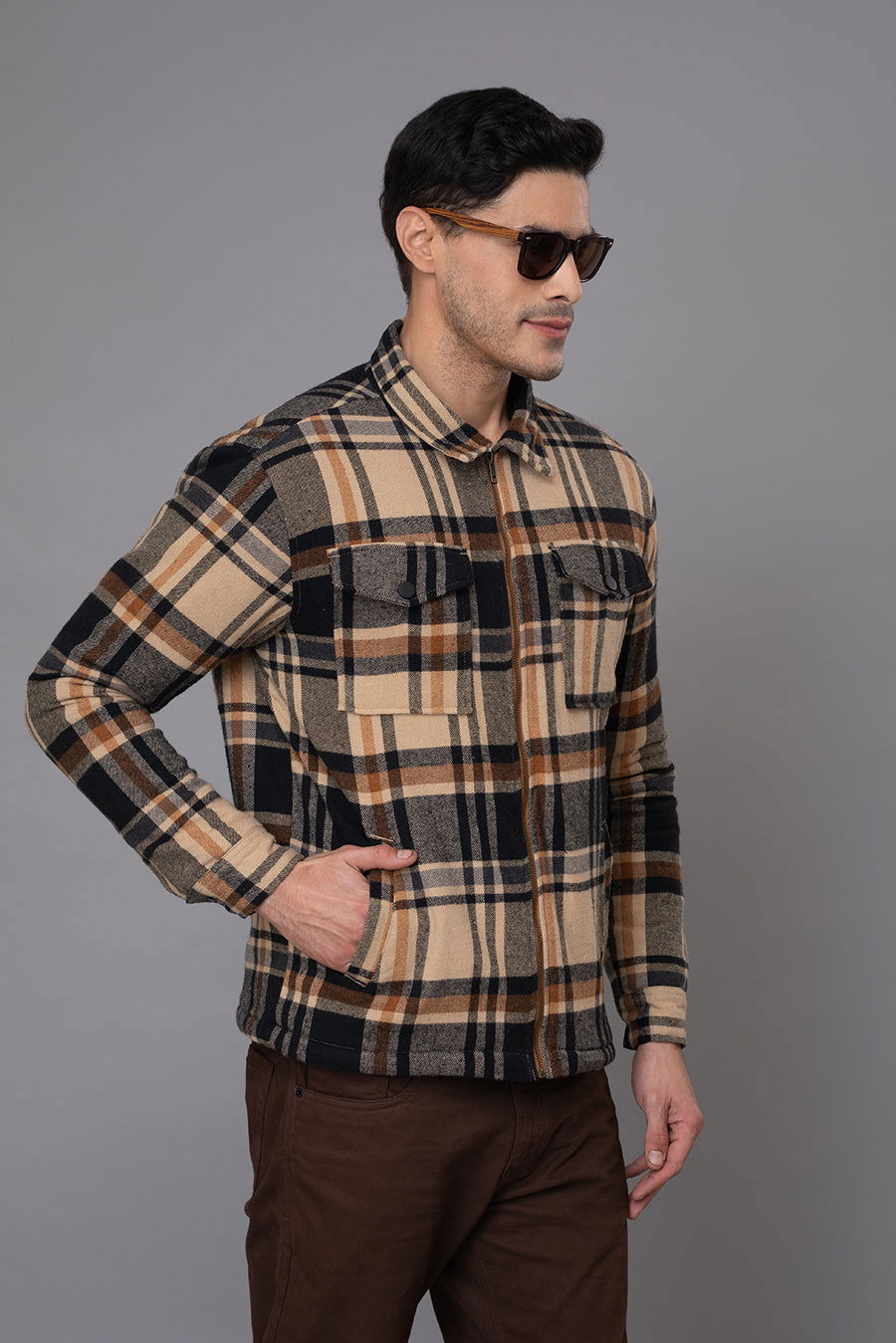 Brown oxford checks Shacket - St.Jones