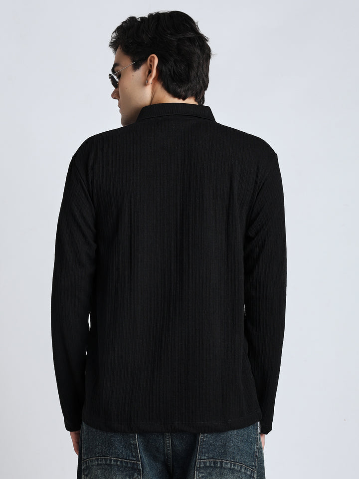 Black front chain zipper T-shirt