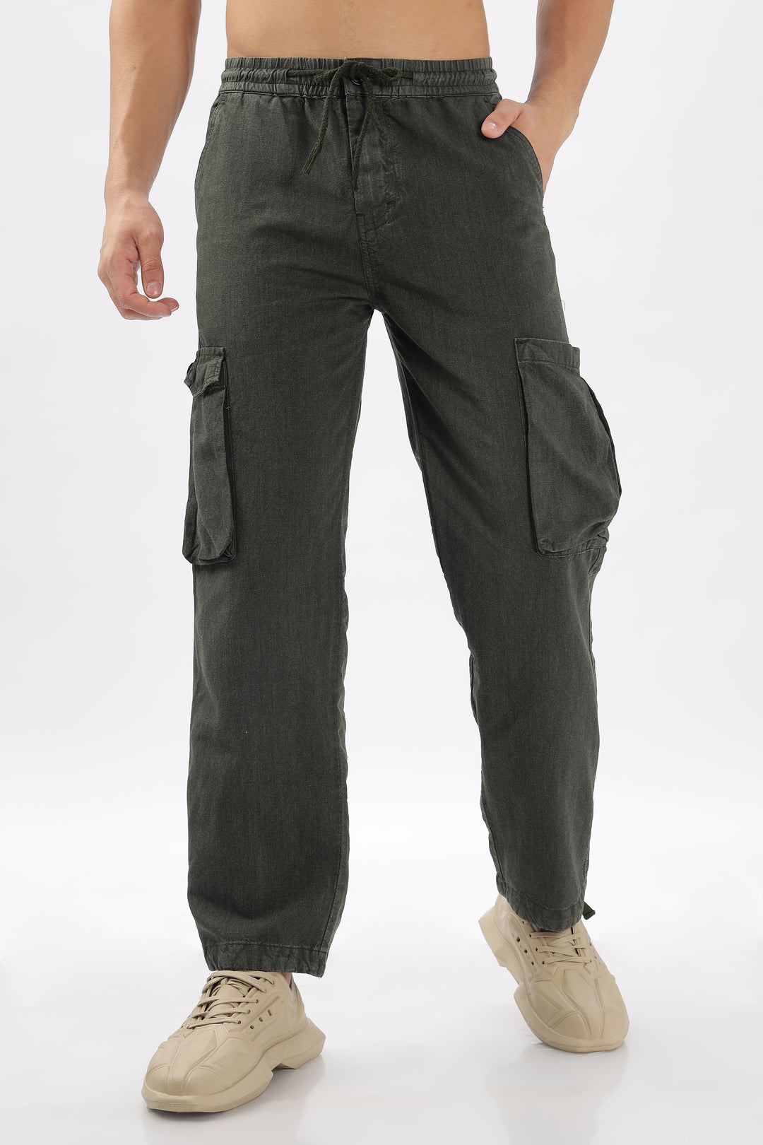 LINEN GREEN CARGO PANTS