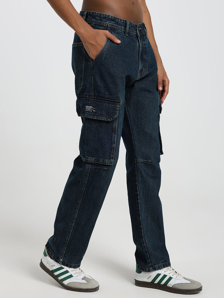 Men’s Dark Wash Cargo Jeans