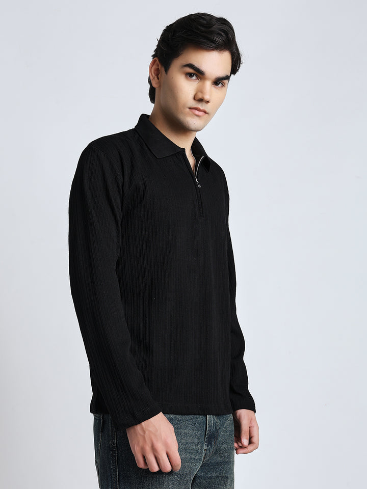 Black front chain zipper T-shirt