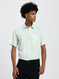 Men's linen blend pale aqua half sleeve shirt