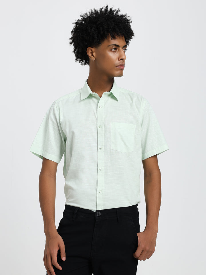 linen blend pale aqua half sleeve shirt