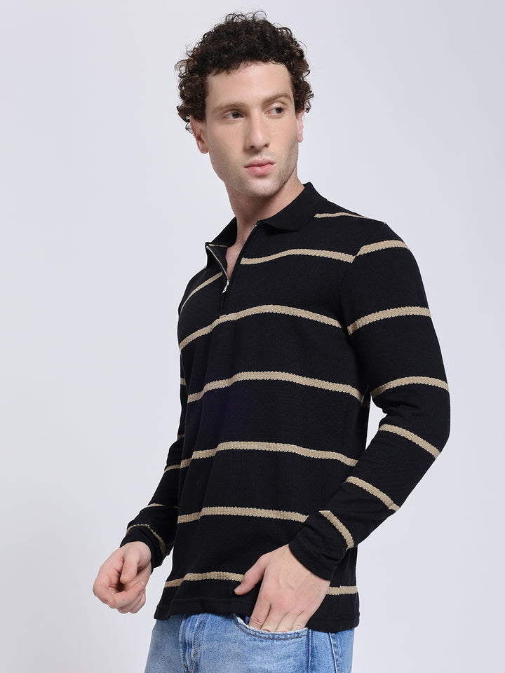 Full sleeve knitted pre-winter Yellow stripe T-shirt