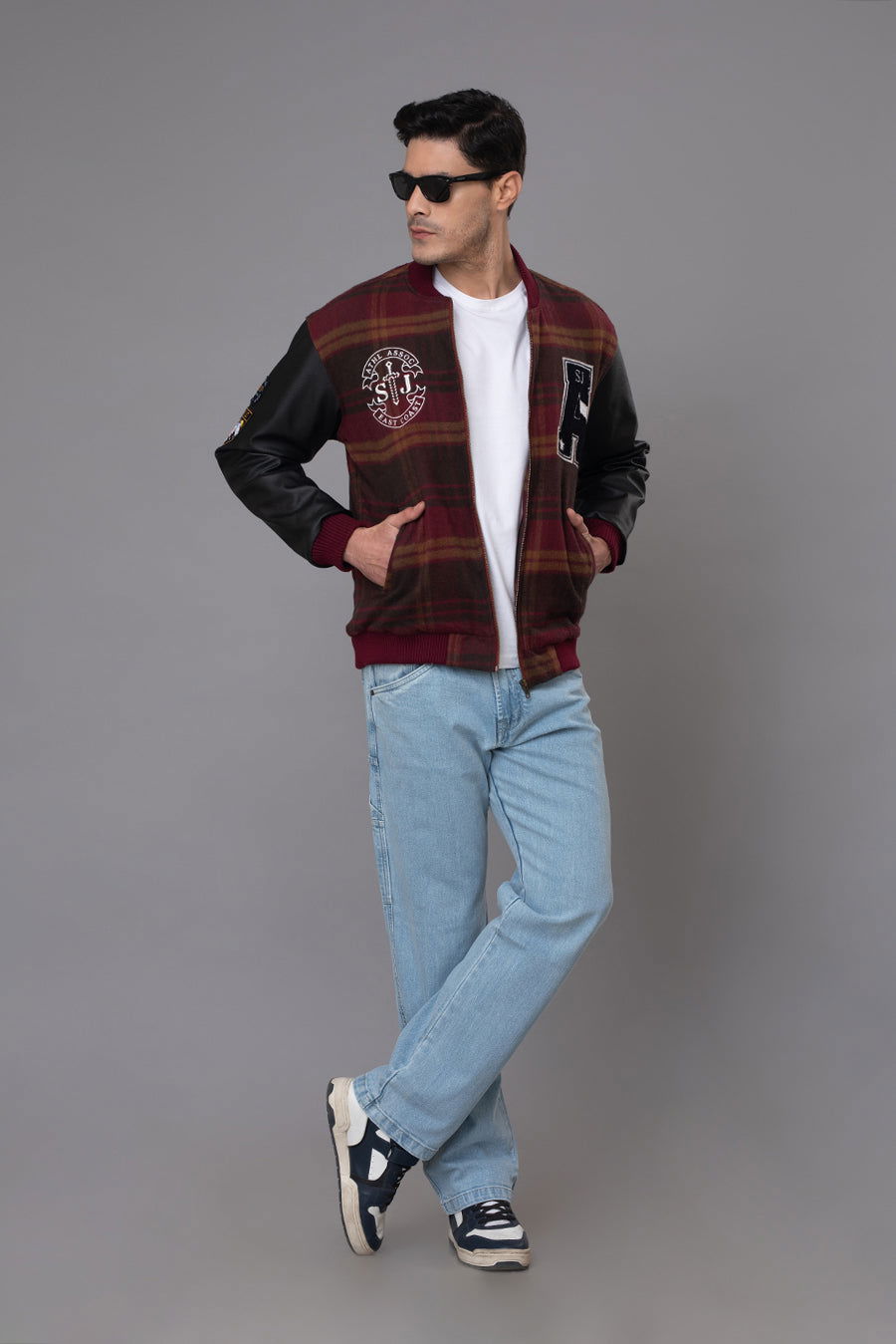 CHECKED VARSITY JACKET-Wine - St.Jones