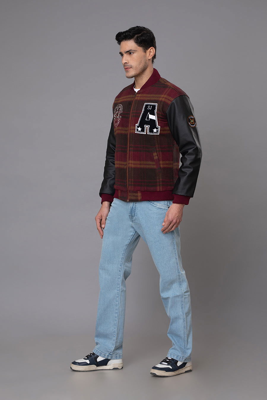 CHECKED VARSITY JACKET-Wine - St.Jones