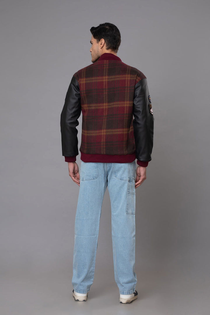 CHECKED VARSITY JACKET-Wine - St.Jones