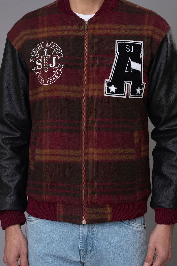 CHECKED VARSITY JACKET-Wine - St.Jones