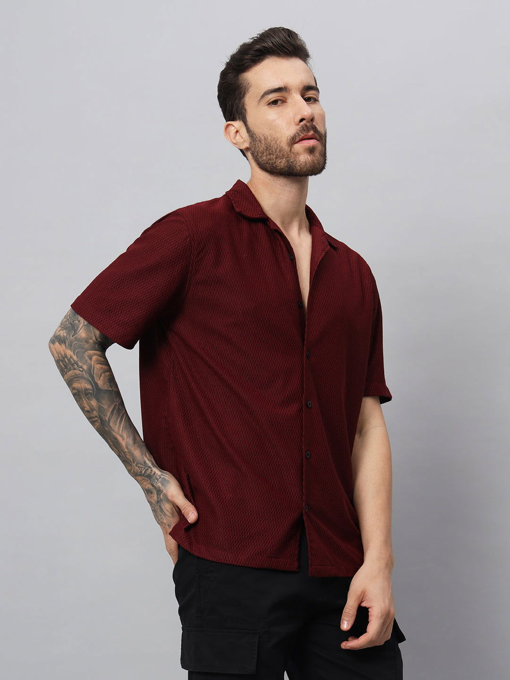 CRIMSON TEXTURED HALF SHIRT - St.Jones