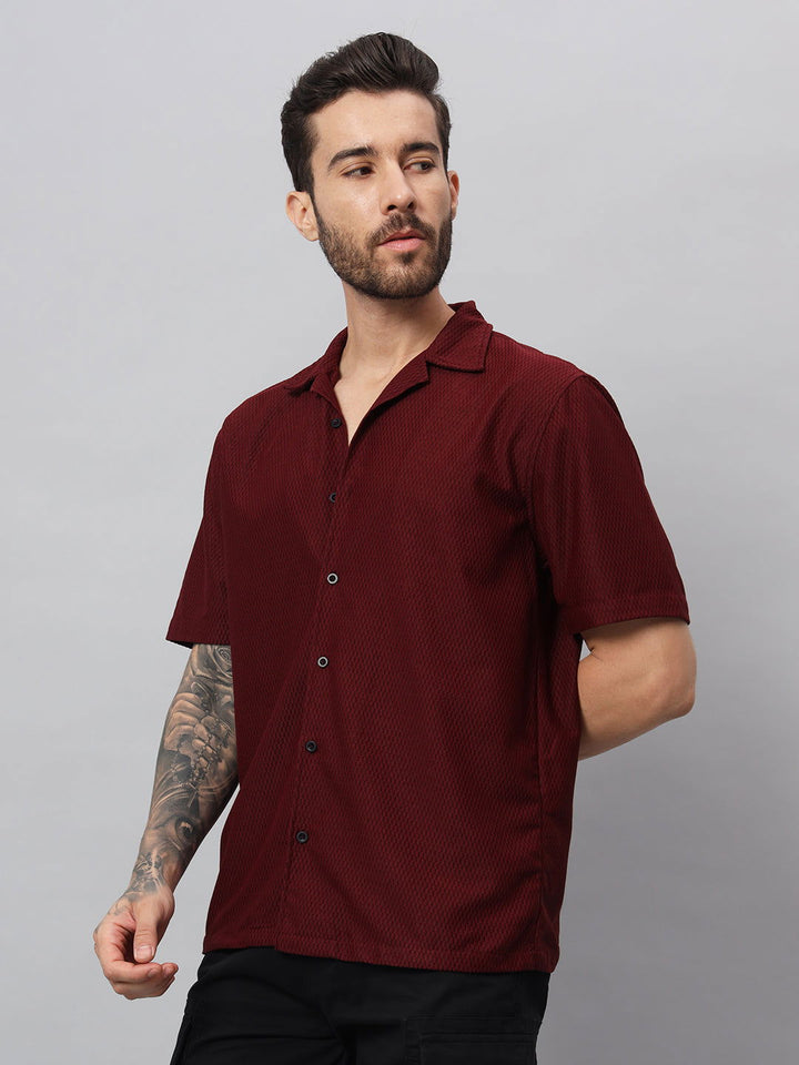 CRIMSON TEXTURED HALF SHIRT - St.Jones