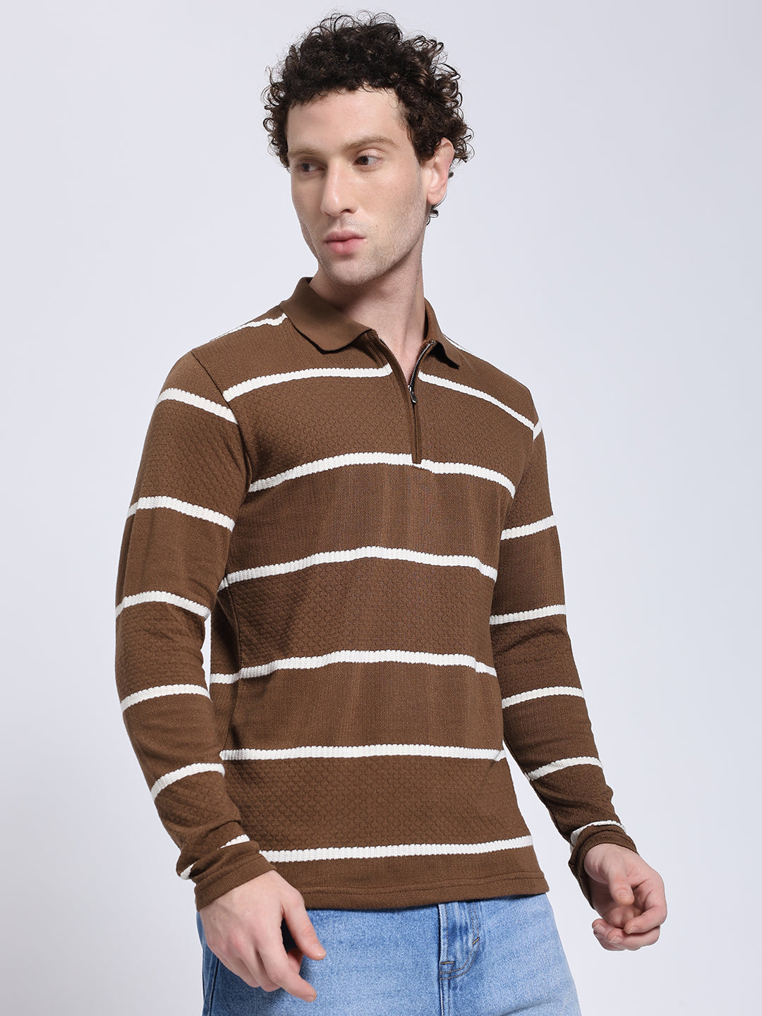 Full sleeve knitted pre-winter brown T-shirt