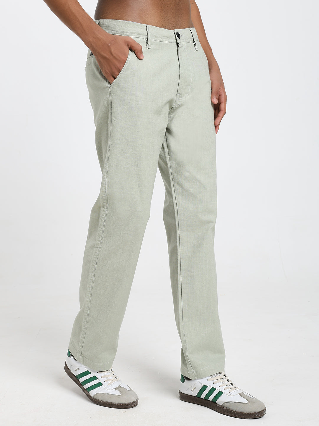 Saint jones slub sage green trousers