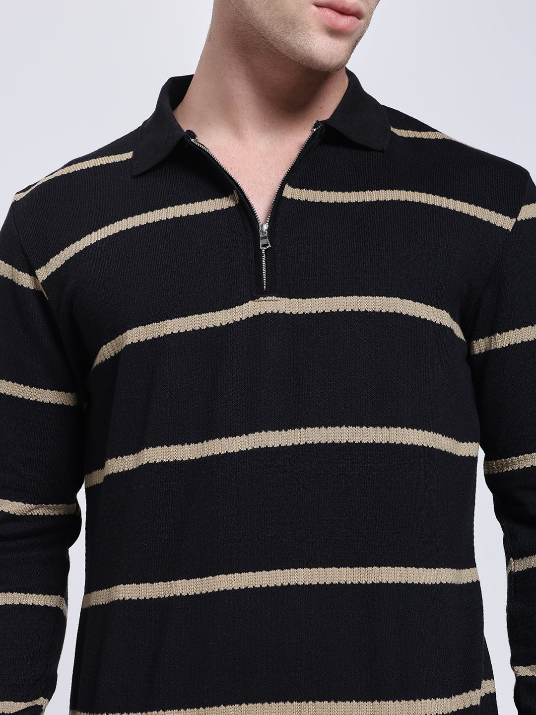 Full sleeve knitted pre-winter Yellow stripe T-shirt