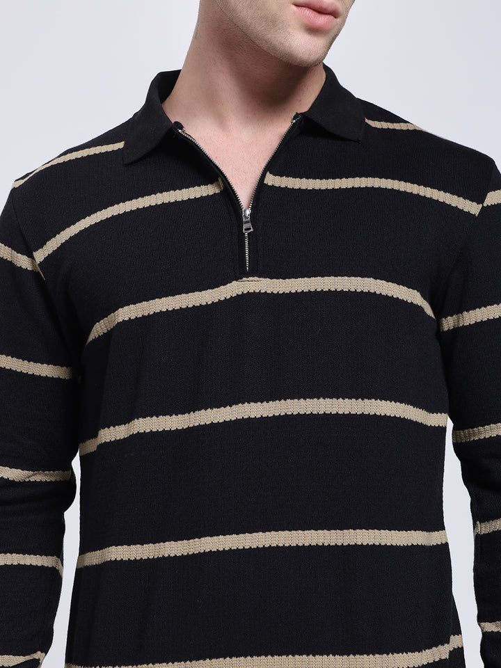 Full sleeve knitted pre-winter Yellow stripe T-shirt