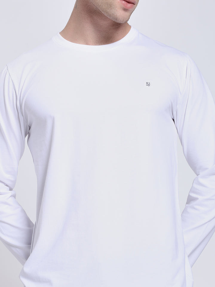 Men’s Solid White Full Sleeve Lycra T-Shirt