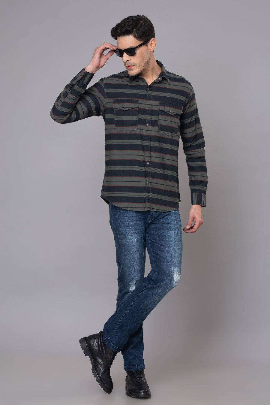 DARK BLUE STRIPED INDIGO SHIRTS - St.Jones