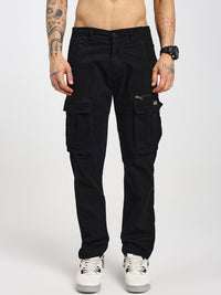 Men's Black ecru over dye slim cargo