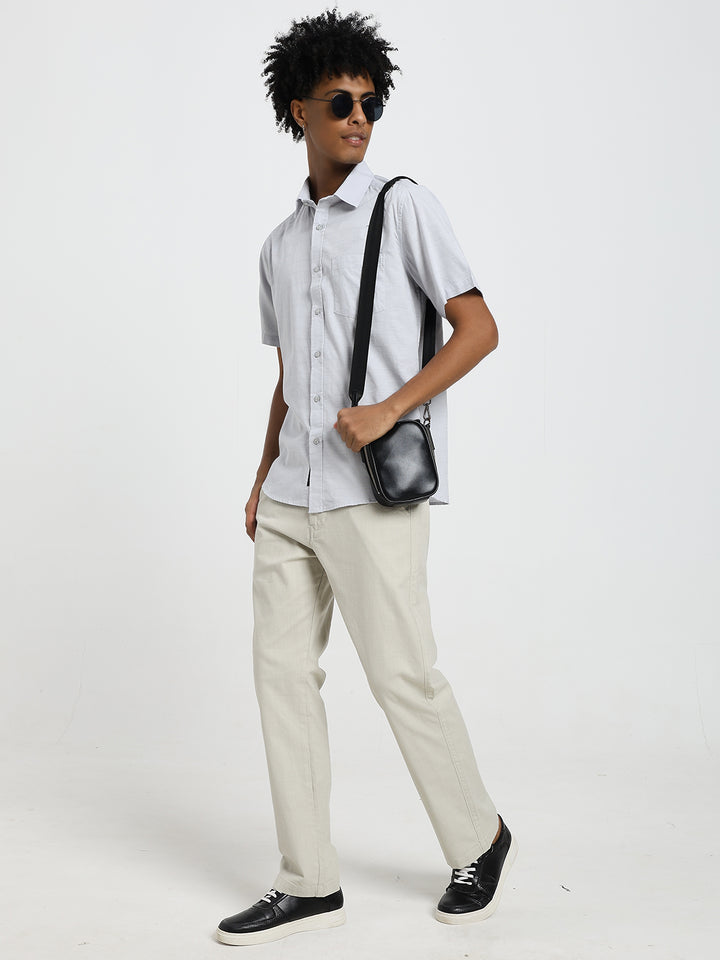 Linen blend grey half sleeve shirt