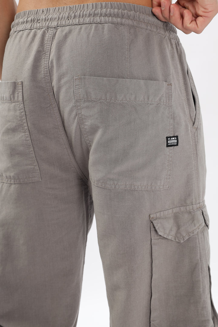 GREY LINEN CARGO PANTS