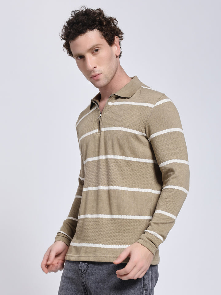 Full sleeve kneeted pre-winter beige T-shirt