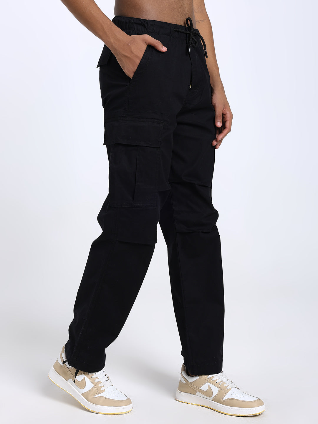 Men's Honeycomb weave black straight fit cargo