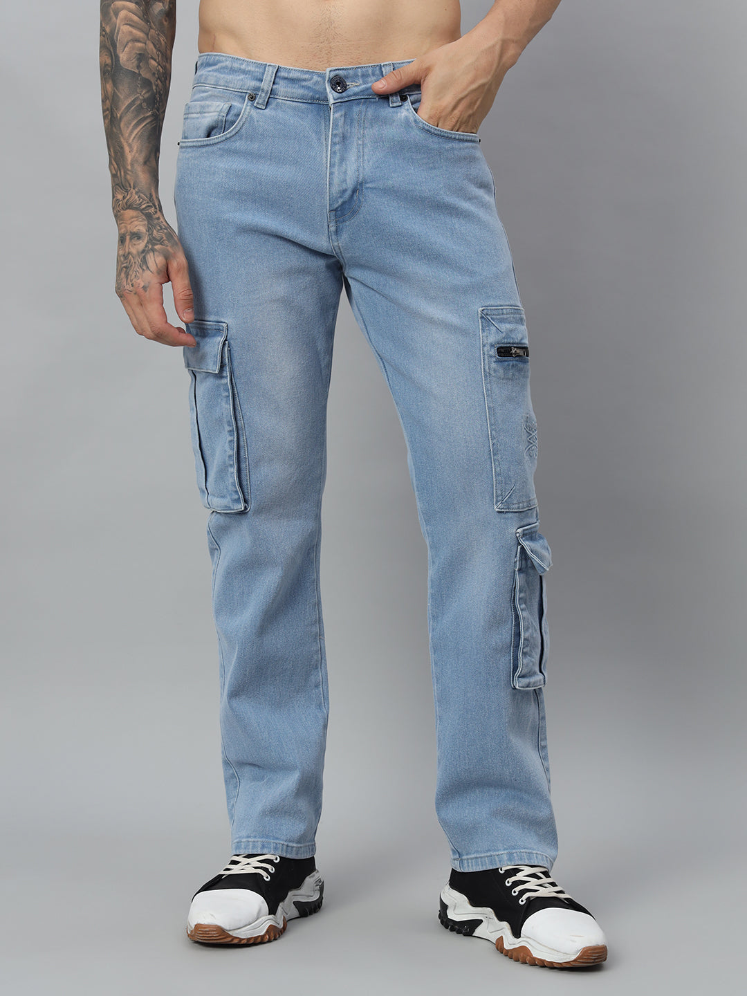 Baggy utility ice wash jeans