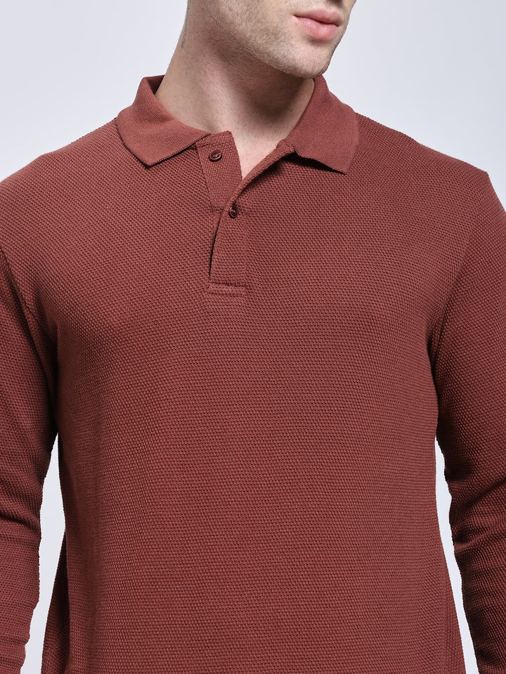 Men’s Maroon Full Sleeve Polo T-Shirt
