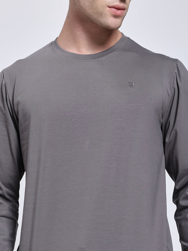 Men’s Solid Dark Grey Full Sleeve Lycra T-Shirt