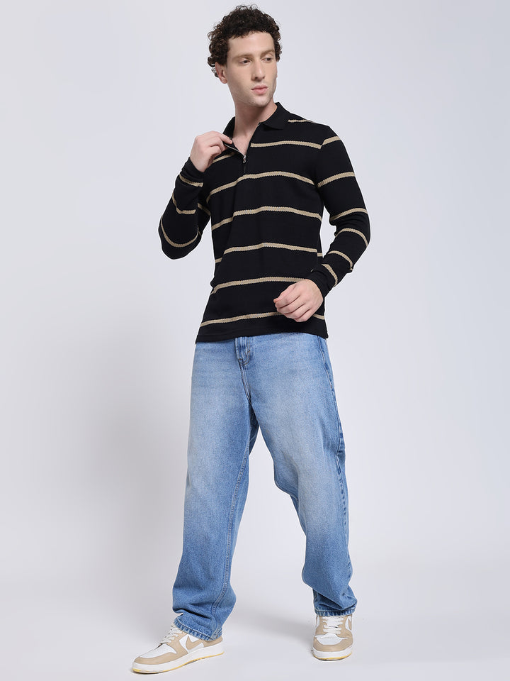 Full sleeve knitted pre-winter Yellow stripe T-shirt