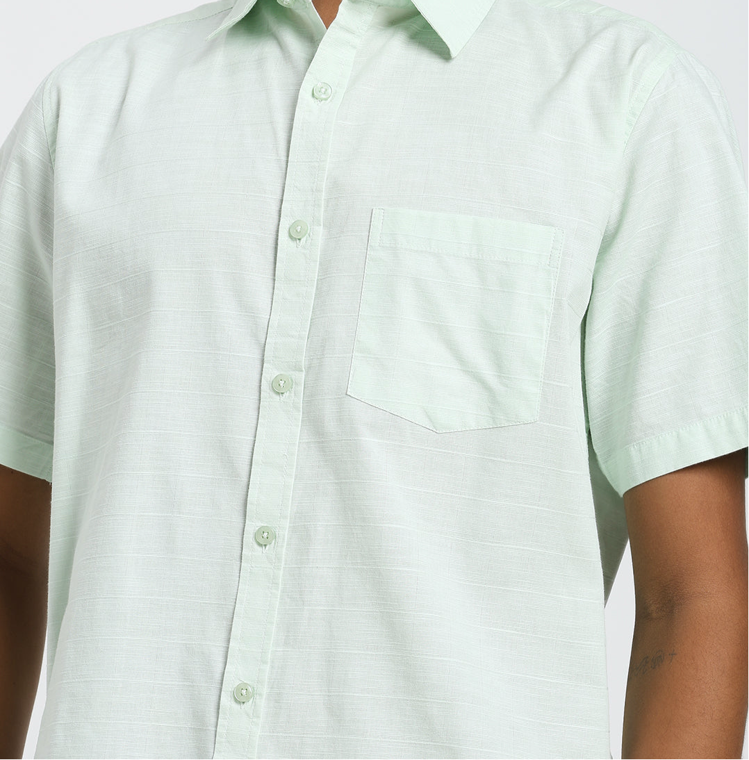 linen blend pale aqua half sleeve shirt