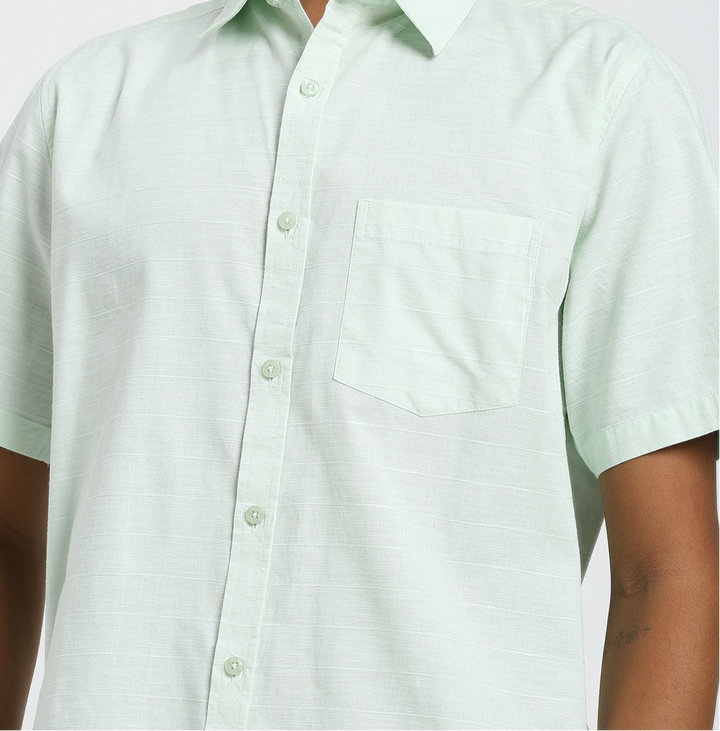linen blend pale aqua half sleeve shirt