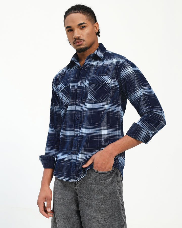 Men's Indigo Checked Corduroy Shirt